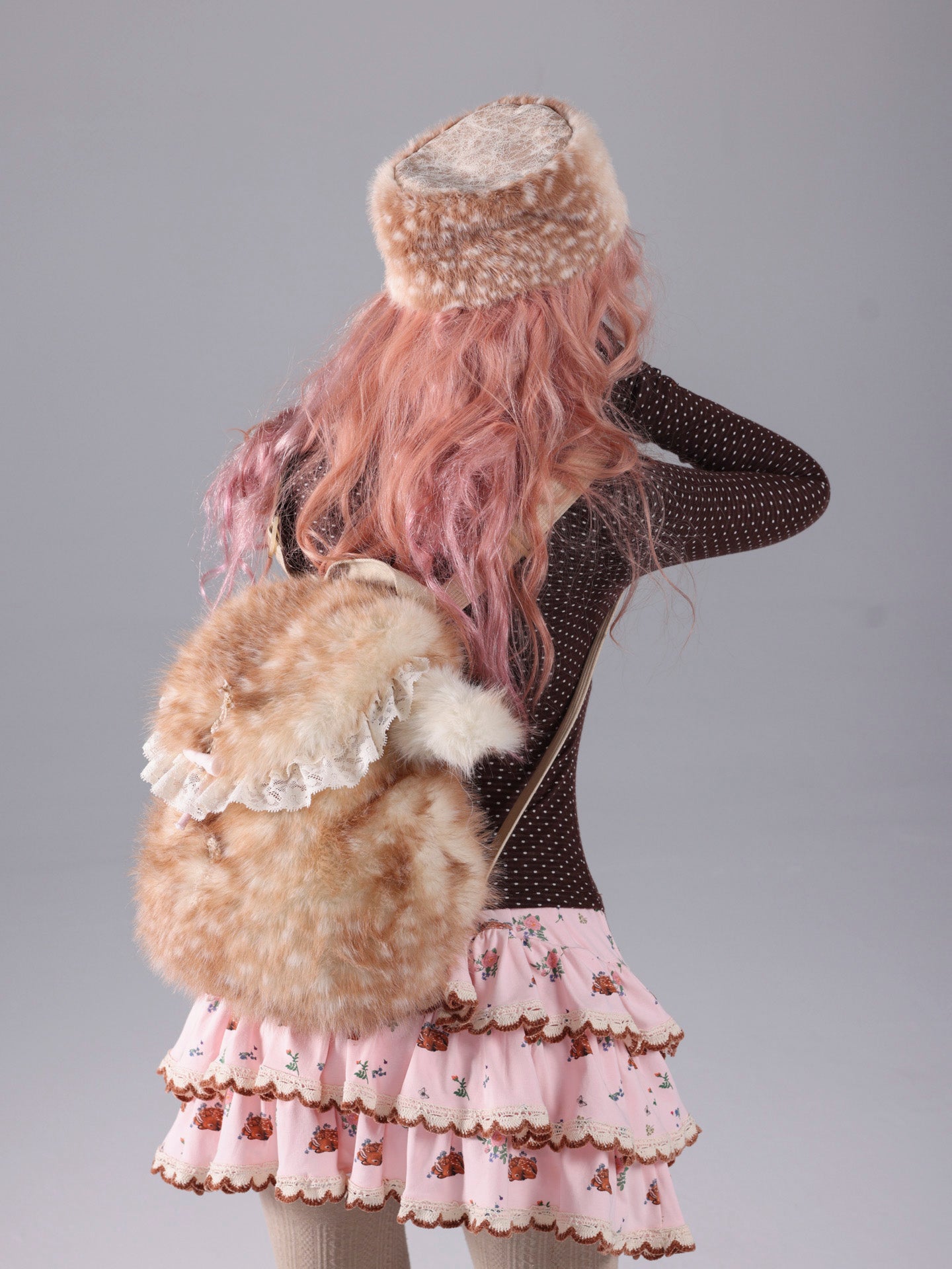 ROSE ISLAND Deer Print Layered Irregular Cake Skirt Mini Skirt with Fleece Safety Shorts