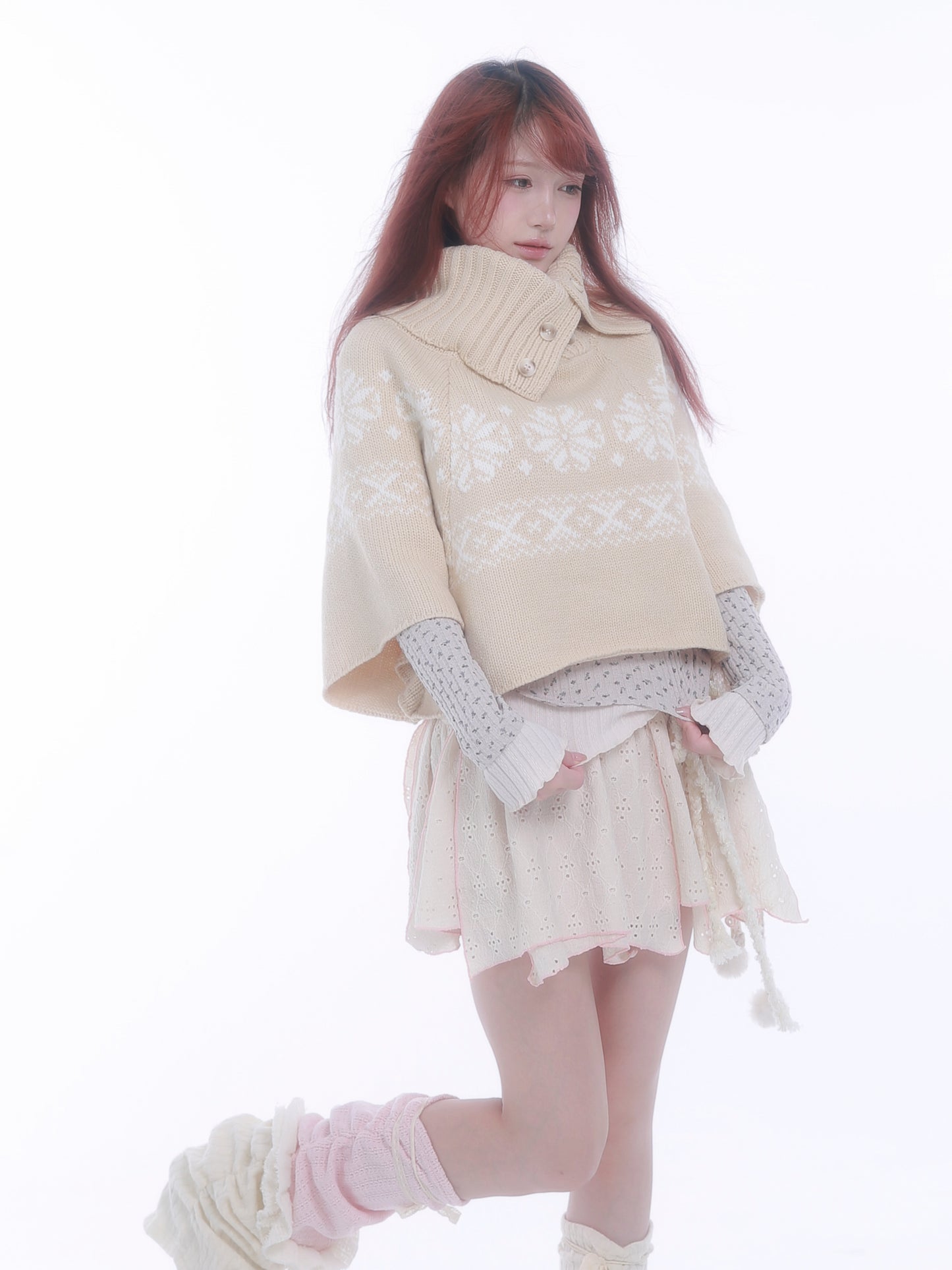 【rose island】City Elf Series Snowflake Totem High Collar Knitted Cloak