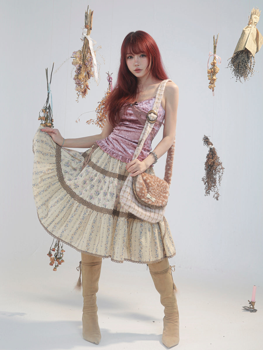 【rose island】City Elf Floral patchwork skirt