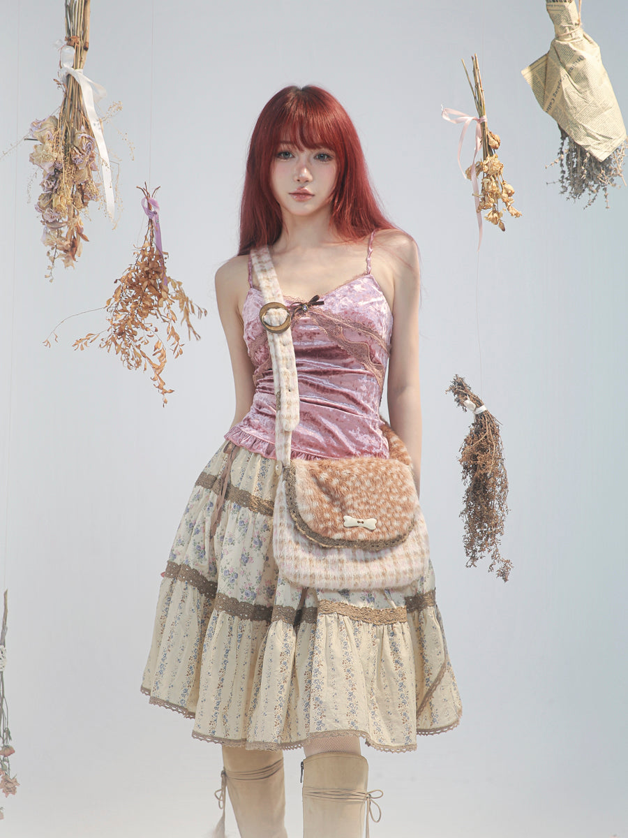 【rose island】City Elf Floral patchwork skirt