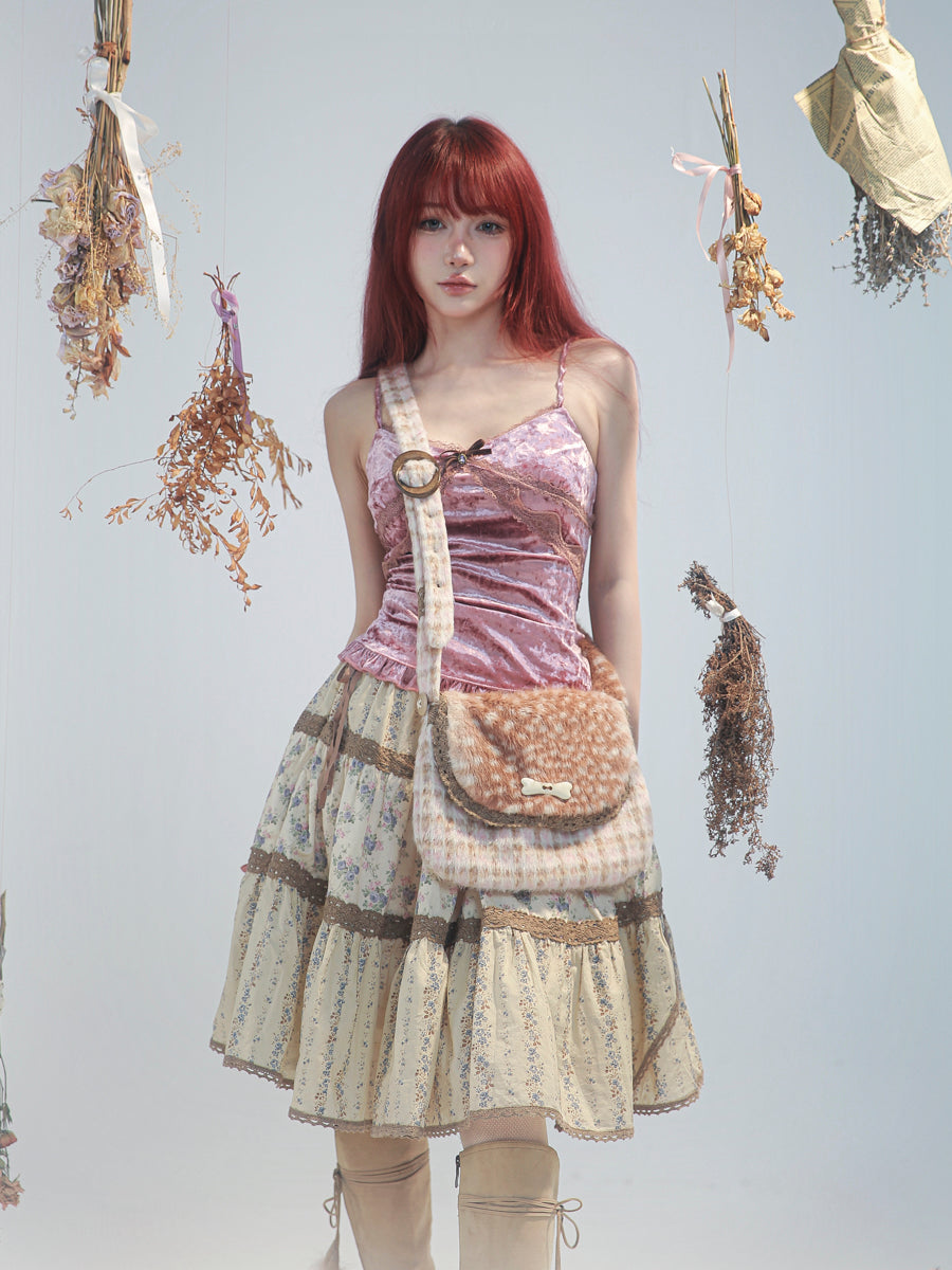 【rose island】City Elf Floral patchwork skirt