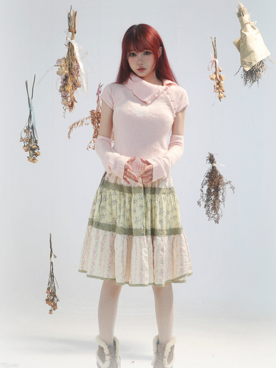 【rose island】City Elf Floral patchwork skirt