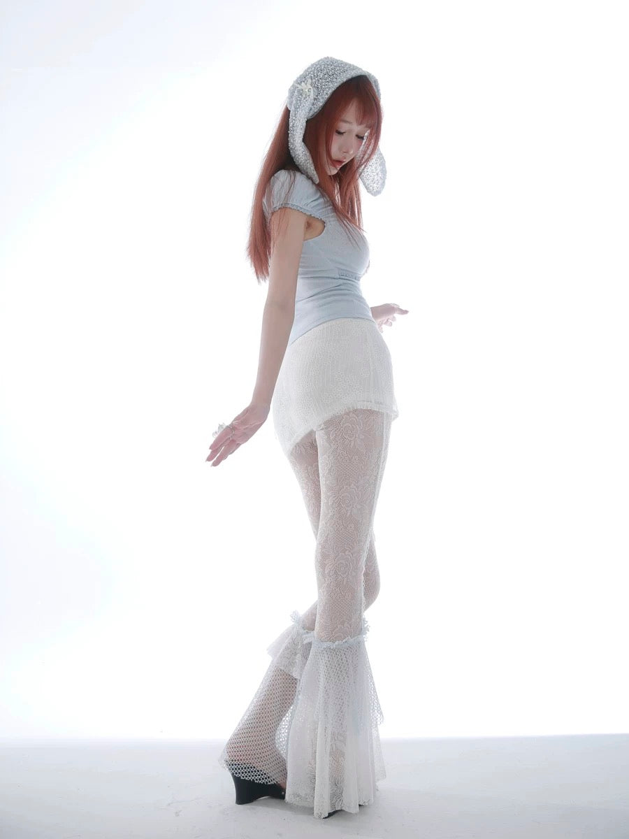 【Rose Island】 Jellyfish Series Irregular patchwork flared Pants