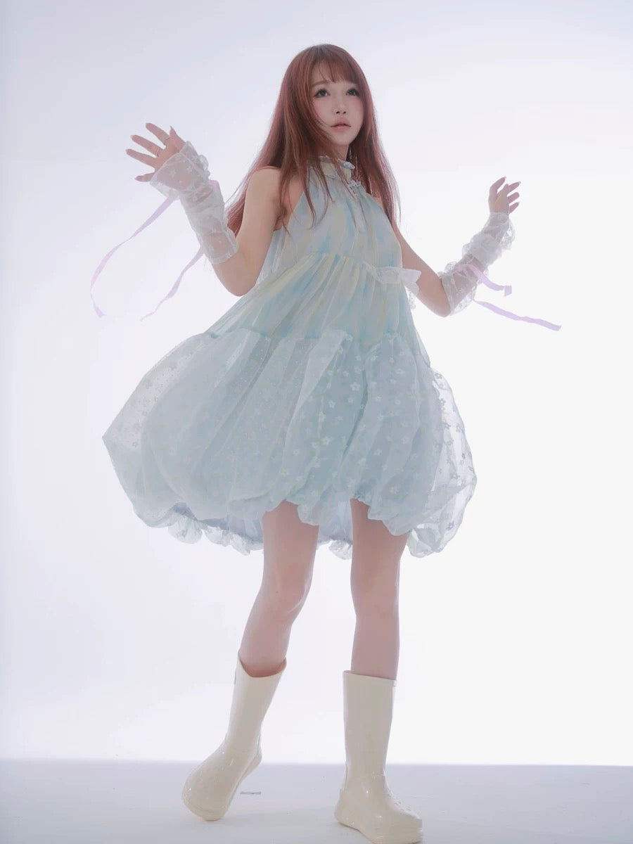 Rose Island Jellyfish Series Blue Sea Fairytale halter-neck dress