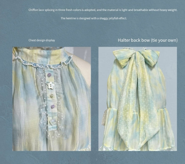 Rose Island Jellyfish Series Blue Sea Fairytale halter-neck dress