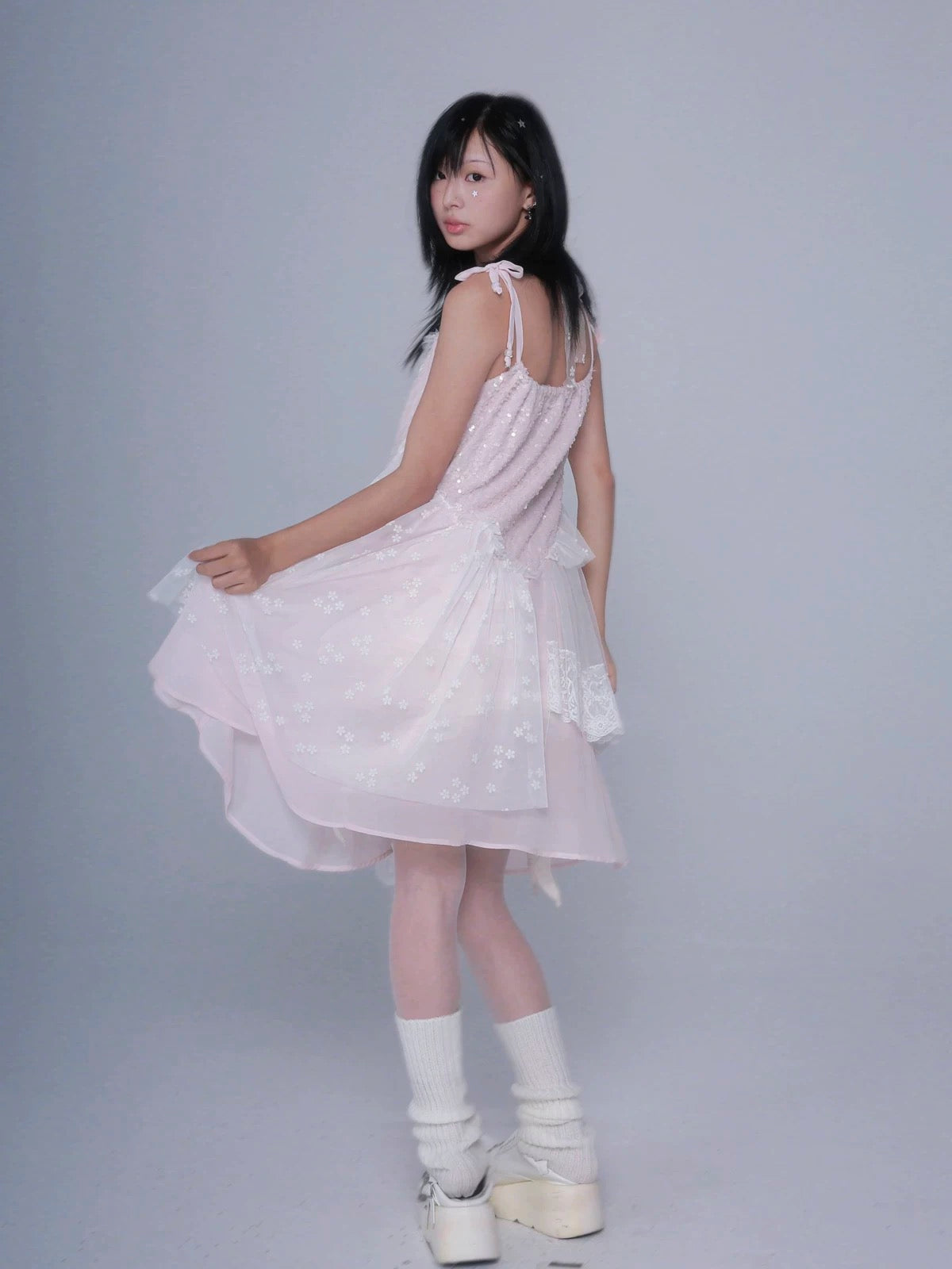 Rose Island Flower River- Patchwork pink gauzy dress