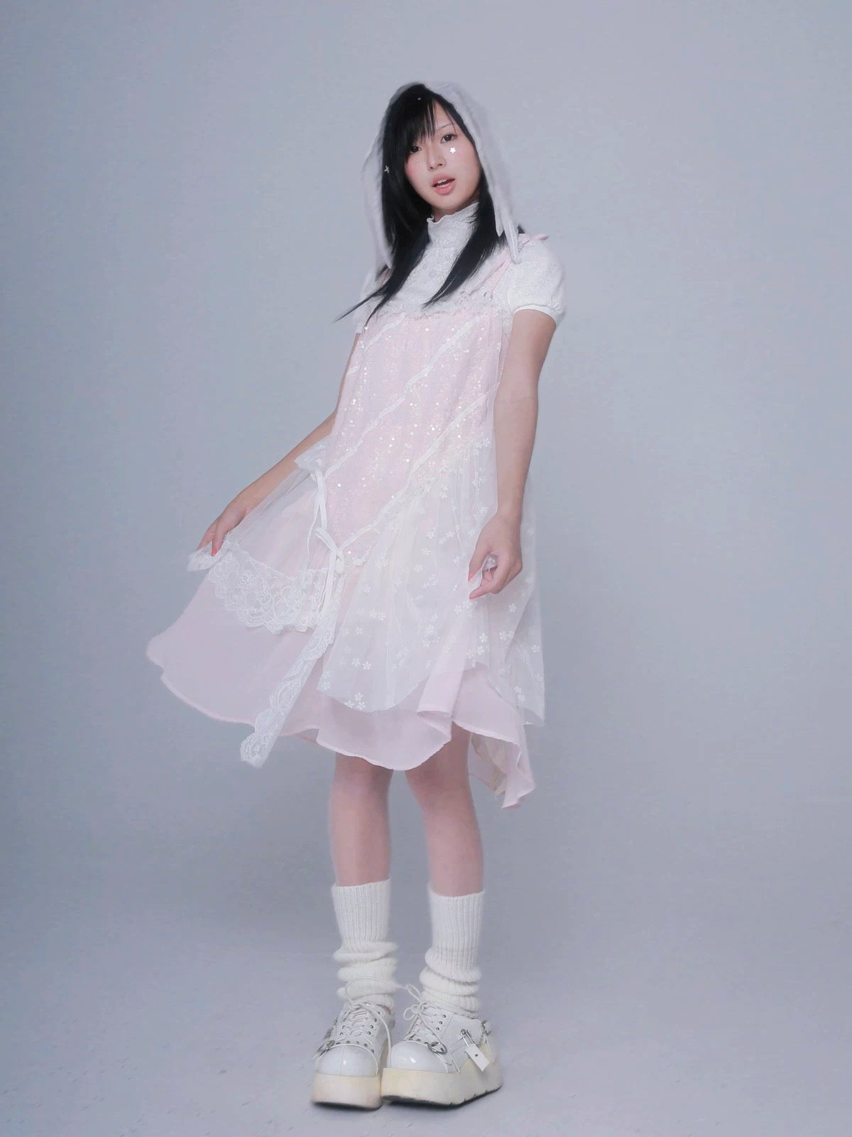 Rose Island Flower River- Patchwork pink gauzy dress