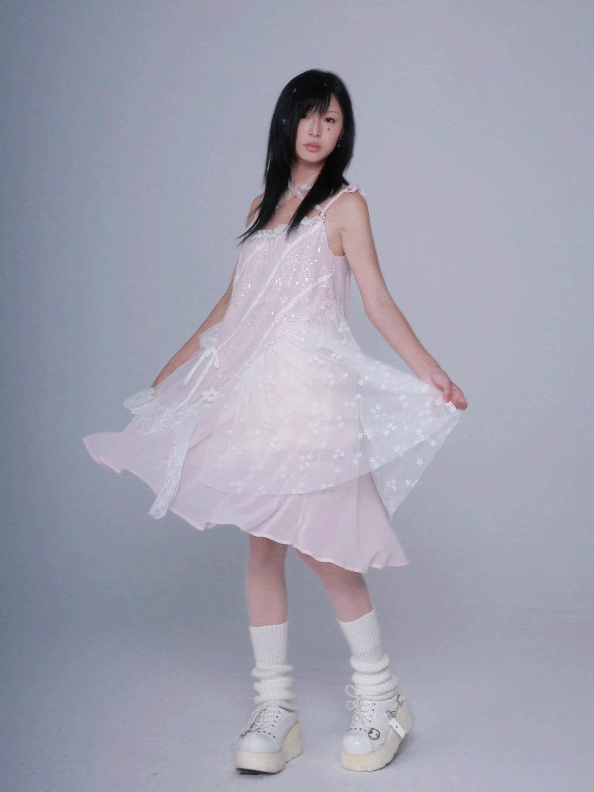 Rose Island Flower River- Patchwork pink gauzy dress