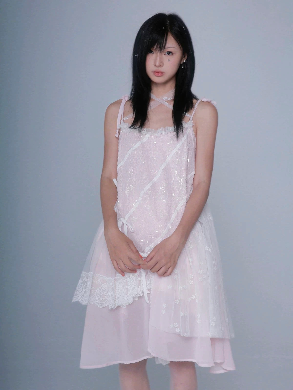 Rose Island Flower River- Patchwork pink gauzy dress