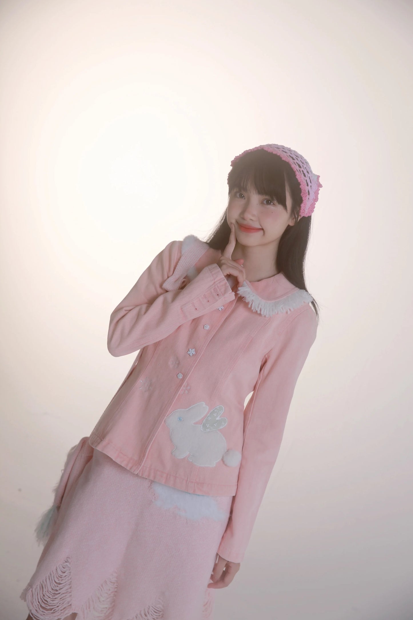 Rose Island Bunny Elf Pink Denim Jacket