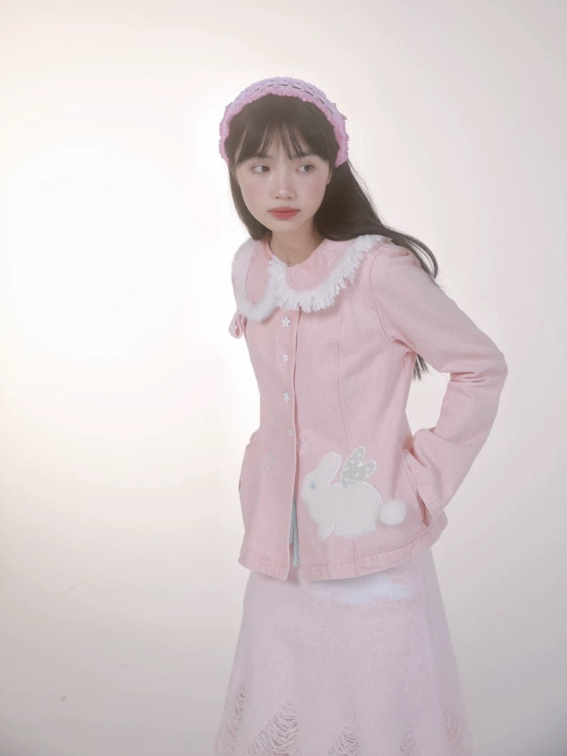 Rose Island Bunny Elf Pink Denim Jacket