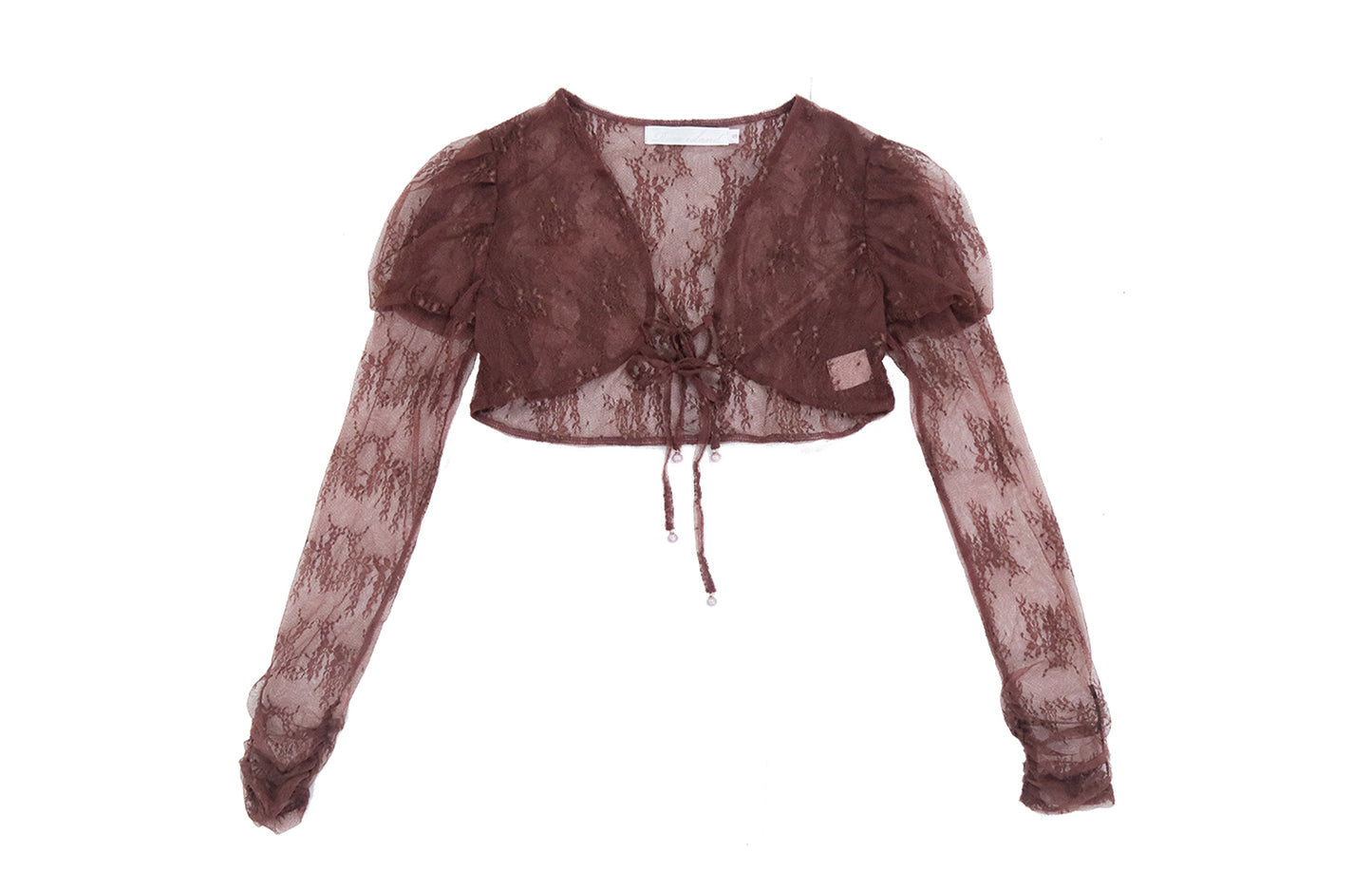 [Rose Island] Fog and Plum Lace Texture Long Sleeve Lantern Sleeve Stretch Short Cardigan