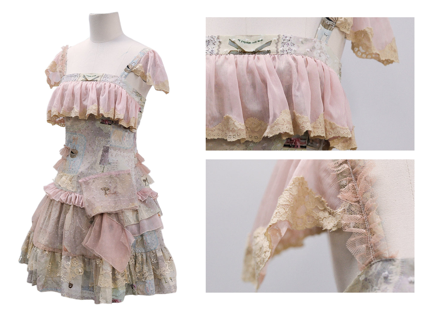[Rose Island] Vintage lace journal, original printed irregular cotton fabric, antique-style ruffle splicing fashion slim JSK