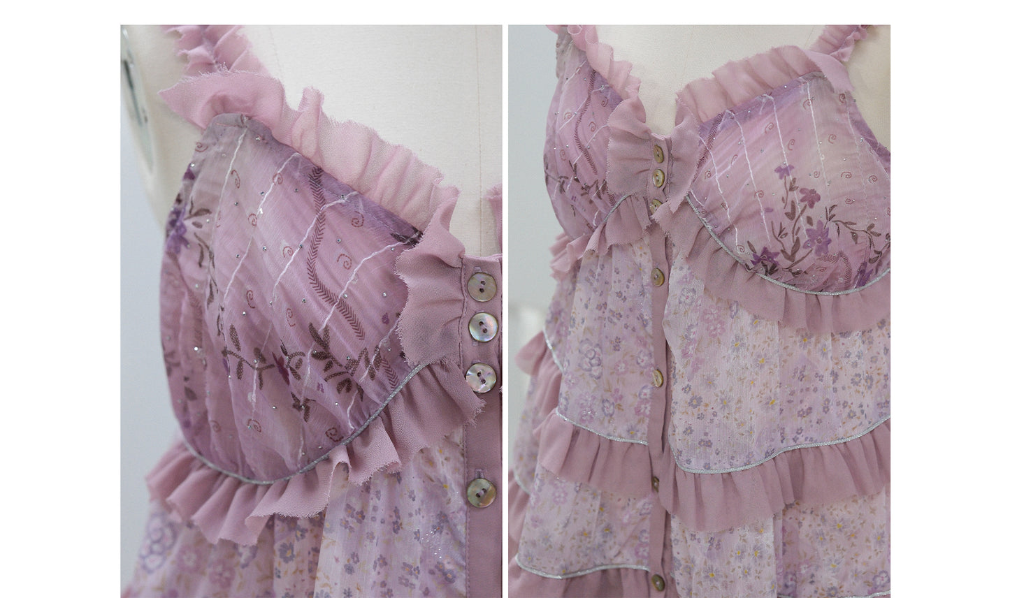 [ROSE ISLAND] Ziyanghua Section Floral Chiffon A-Line Large Swing Panel Spliced Sequin Skirt