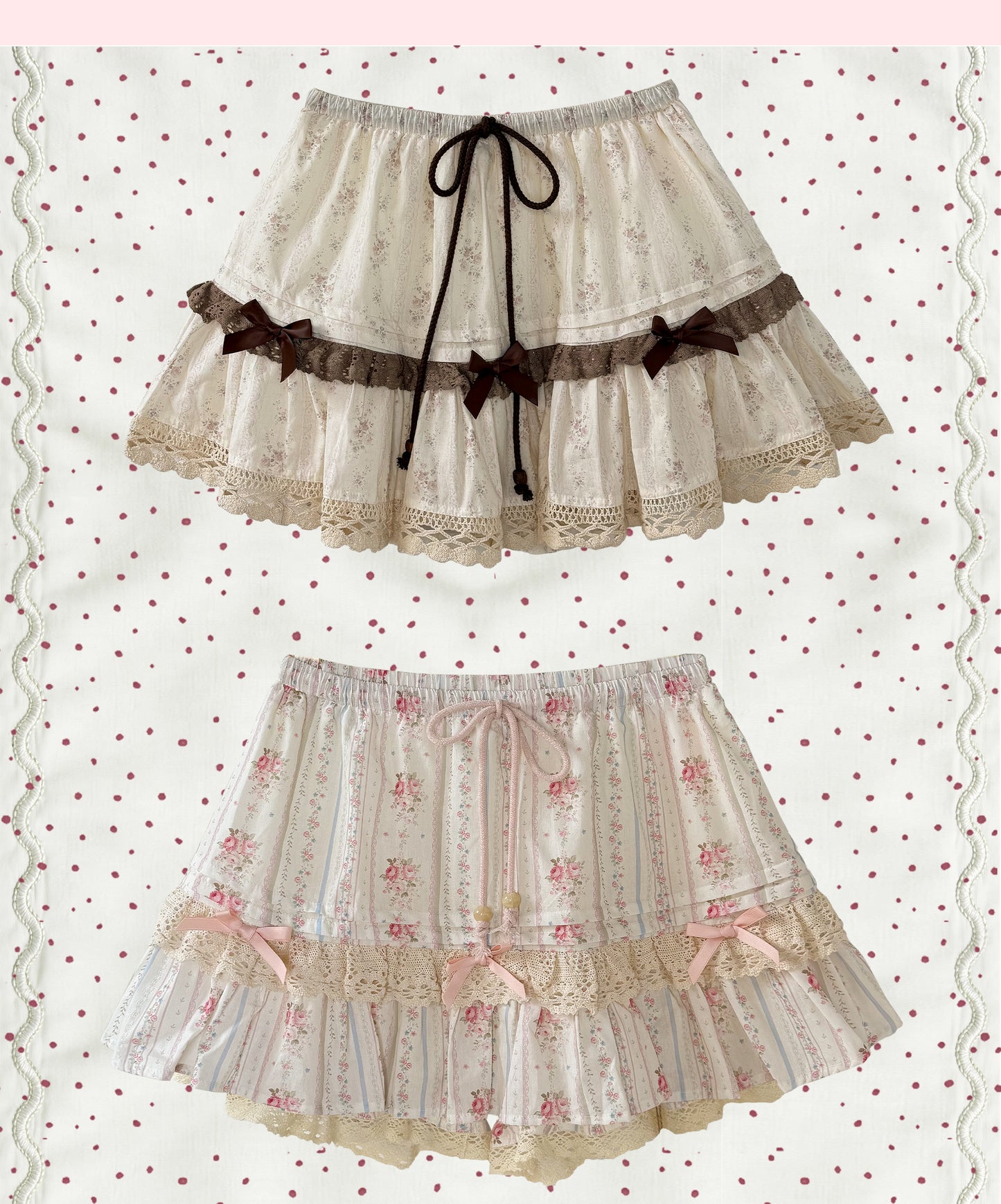 ROSE ISLAND Autumn Bouquet Forest-style Lace Floral Print Cotton Skirt Anti-Exposure Bloomers