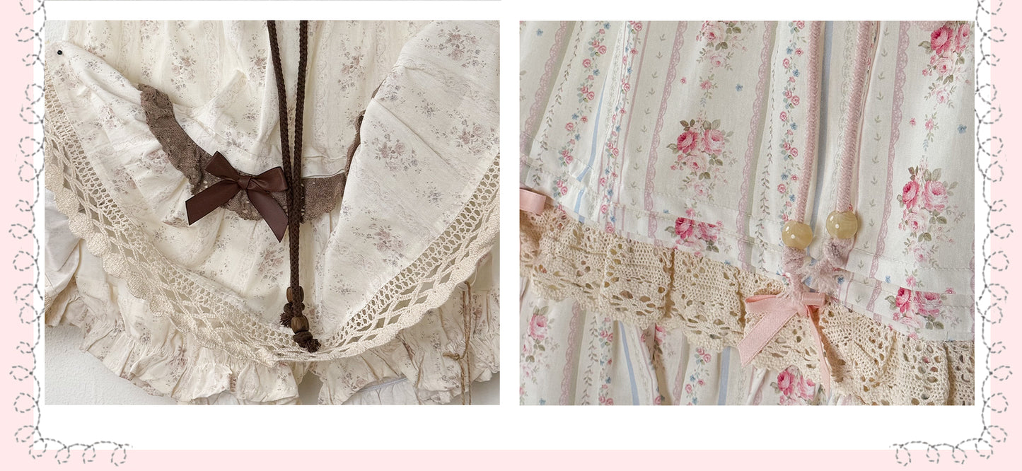 ROSE ISLAND Autumn Bouquet Forest-style Lace Floral Print Cotton Skirt Anti-Exposure Bloomers