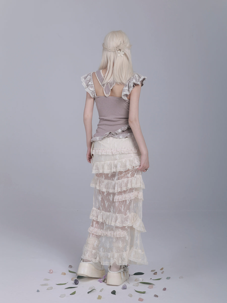 Elf in mist lace midi skirt with inner shorts