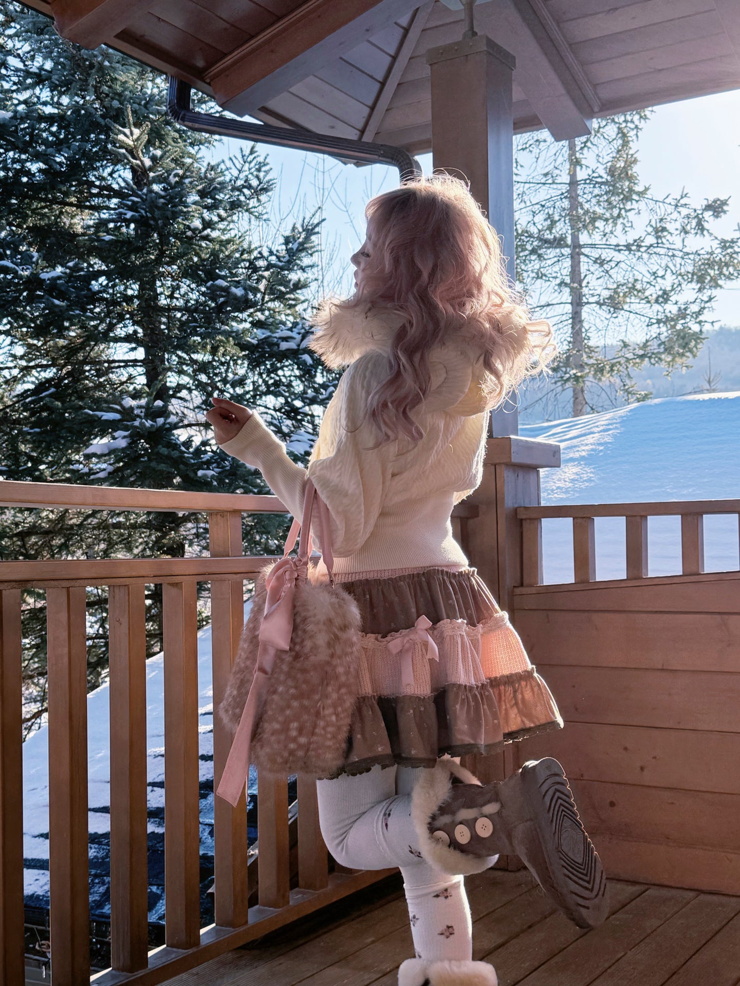 ROSE ISLAND Strawberry Cocoa Forest Style Corduroy Paneled Skirt