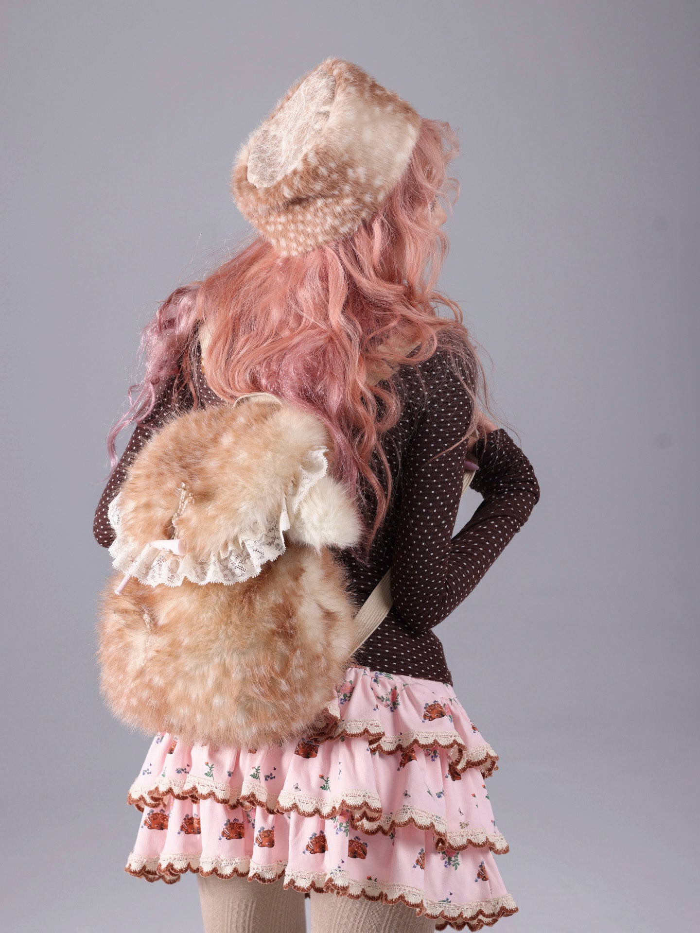 ROSE ISLAND Deer Print Layered Irregular Cake Skirt Mini Skirt with Fleece Safety Shorts