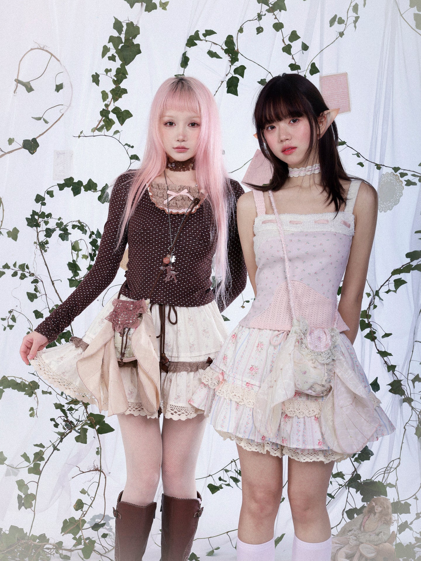 ROSE ISLAND Autumn Bouquet Forest-style Lace Floral Print Cotton Skirt Anti-Exposure Bloomers