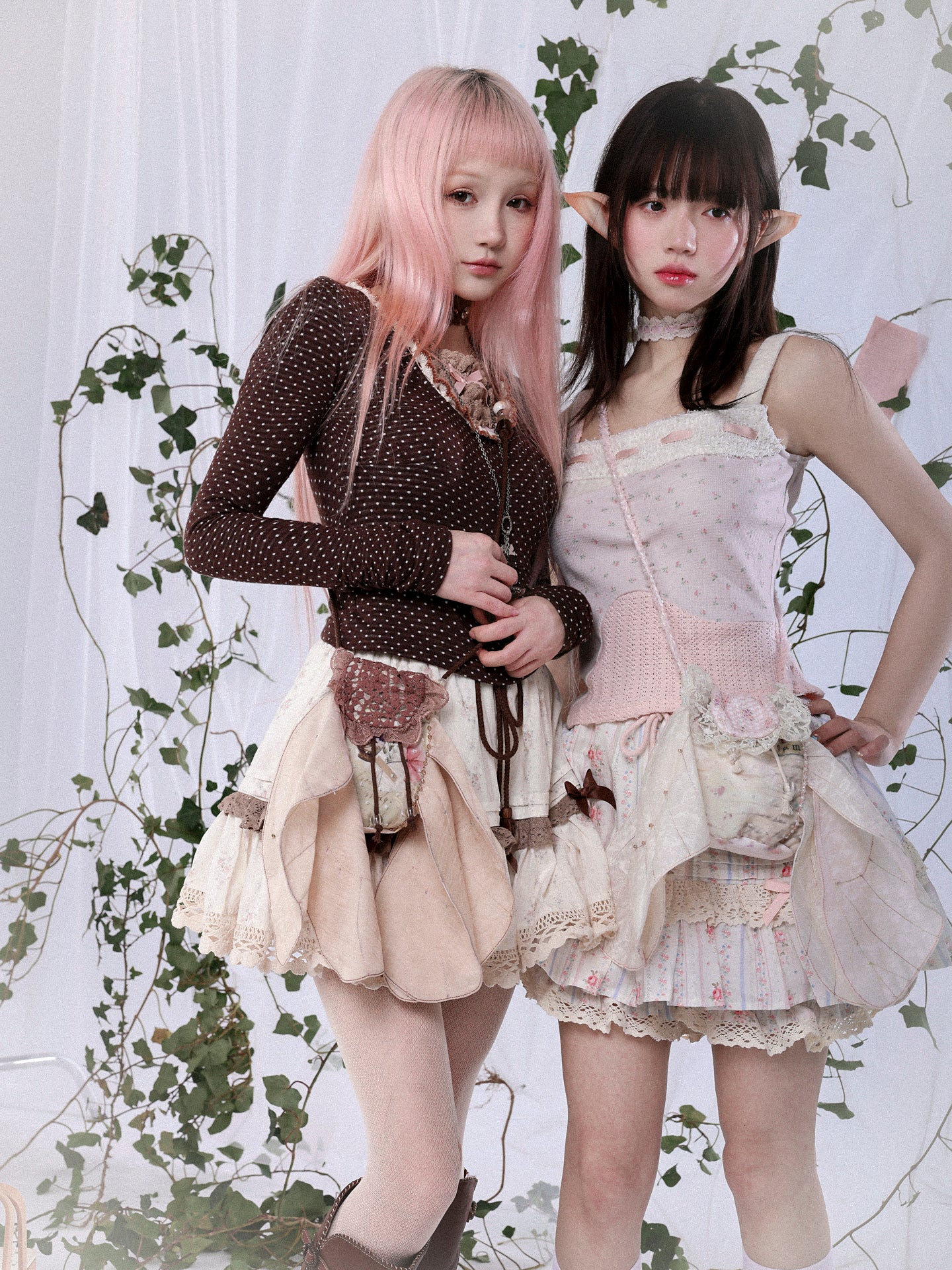ROSE ISLAND Autumn Bouquet Forest-style Lace Floral Print Cotton Skirt Anti-Exposure Bloomers