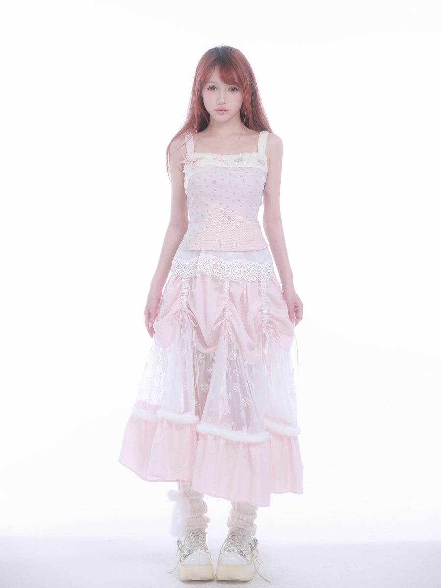 [Rose Island] Rose Cake Floral Vest Crop Top