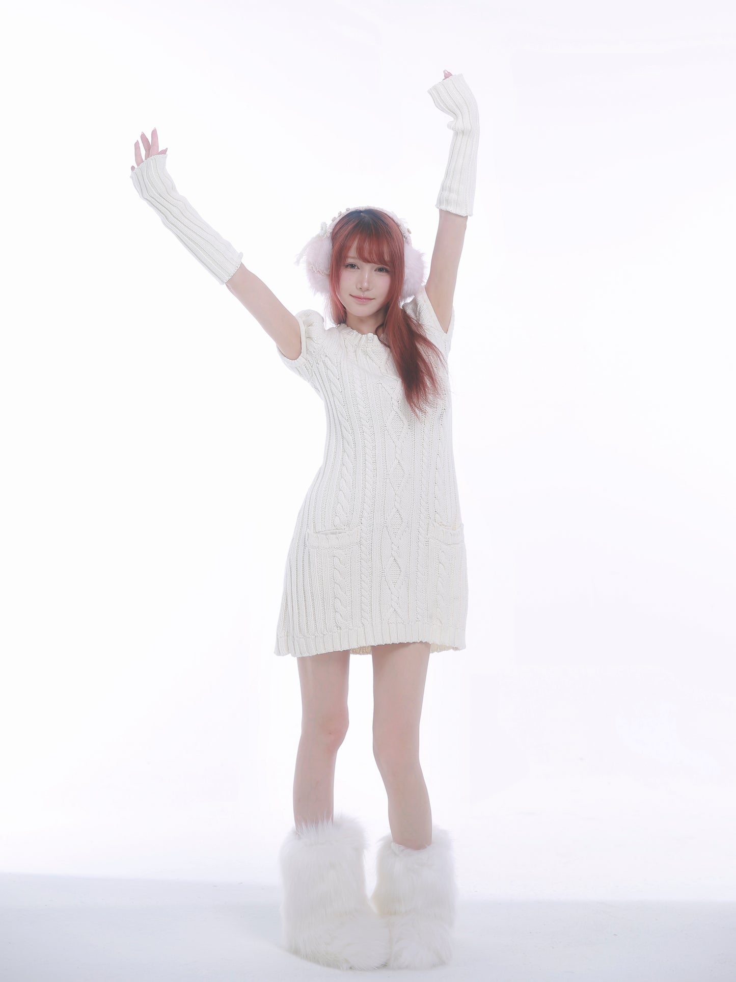 [Rose Island] Soft Sheep Turtleneck short sleeve sweater dress