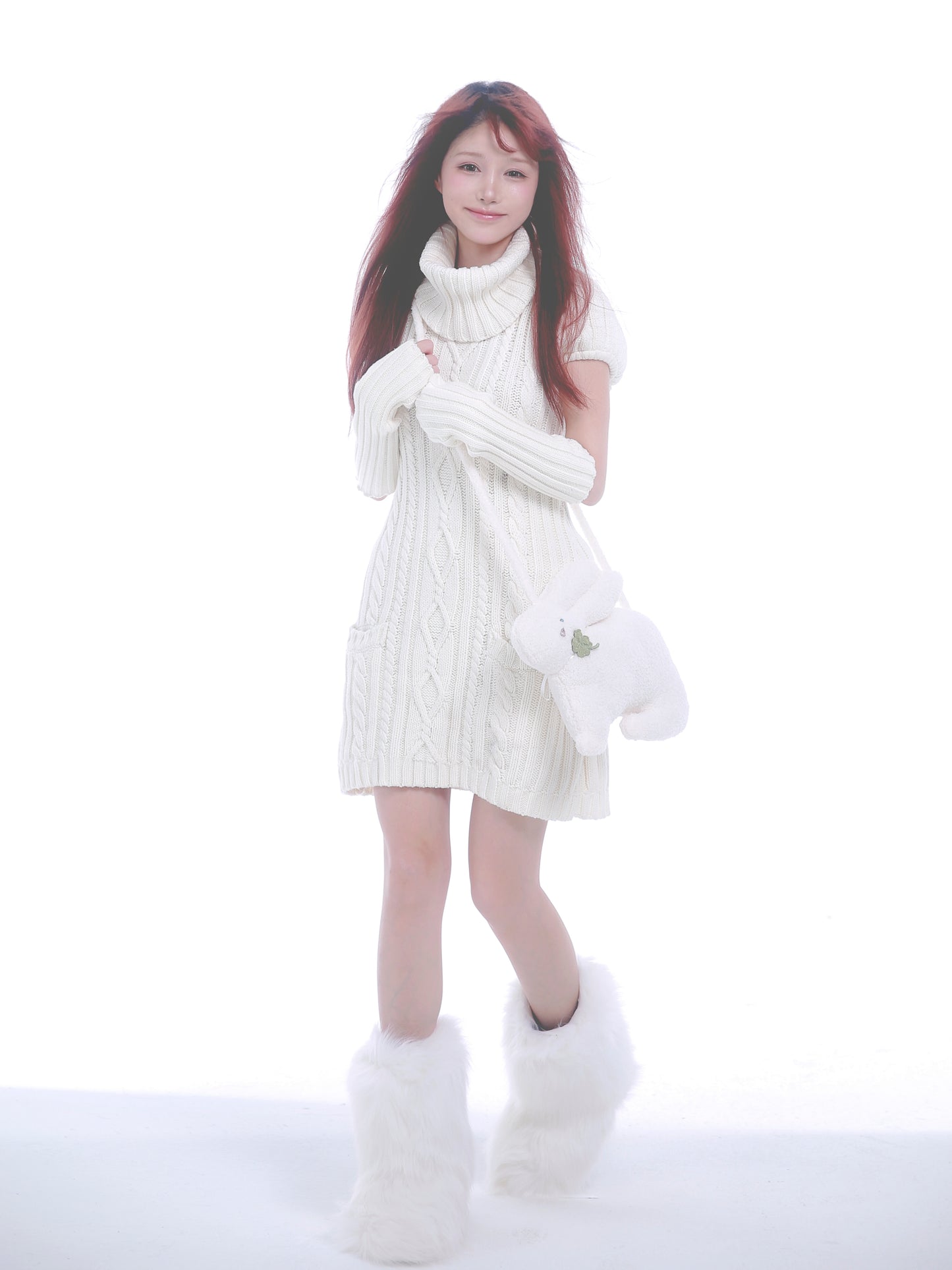 [Rose Island] Soft Sheep Turtleneck short sleeve sweater dress