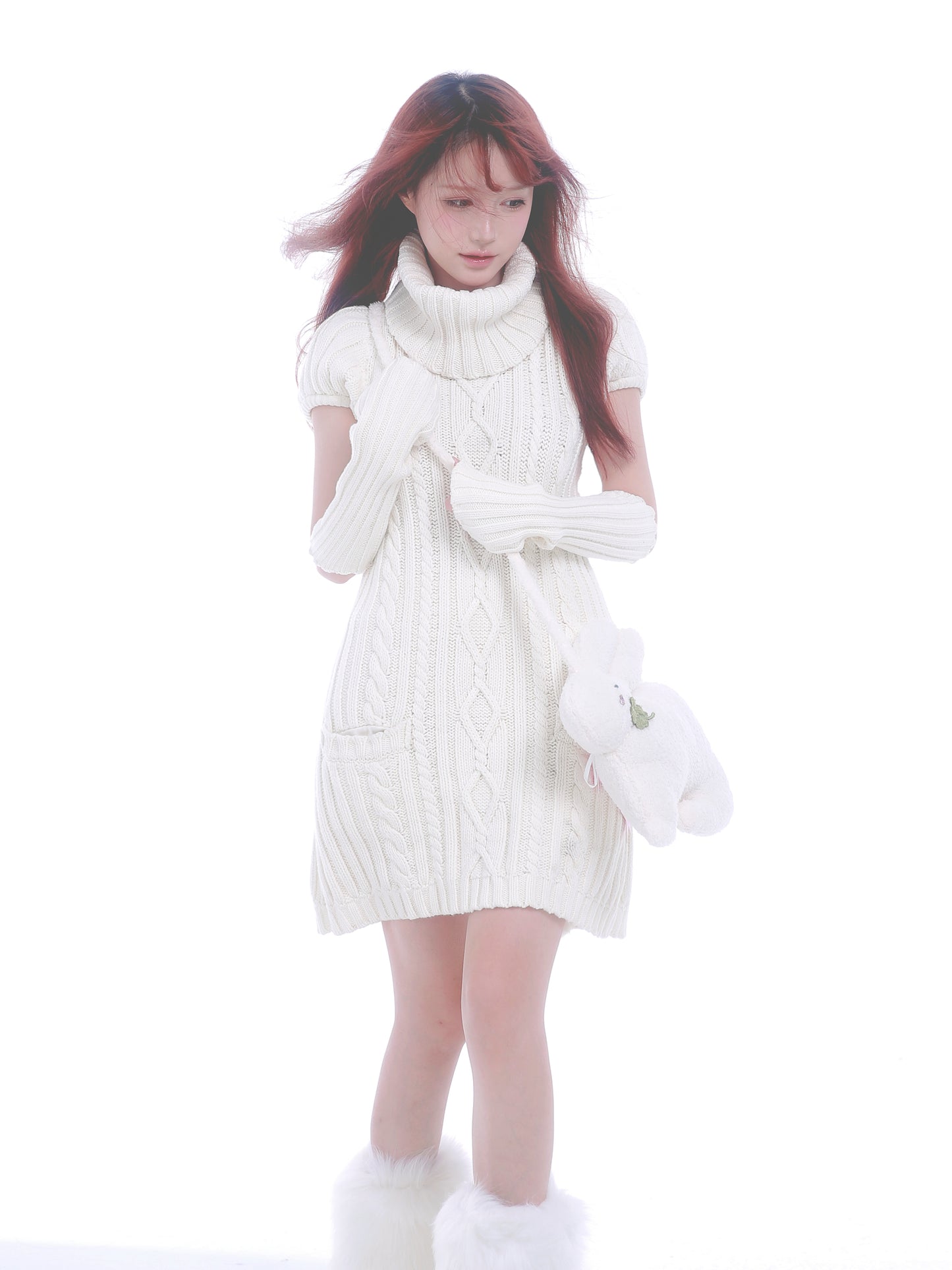 [Rose Island] Soft Sheep Turtleneck short sleeve sweater dress
