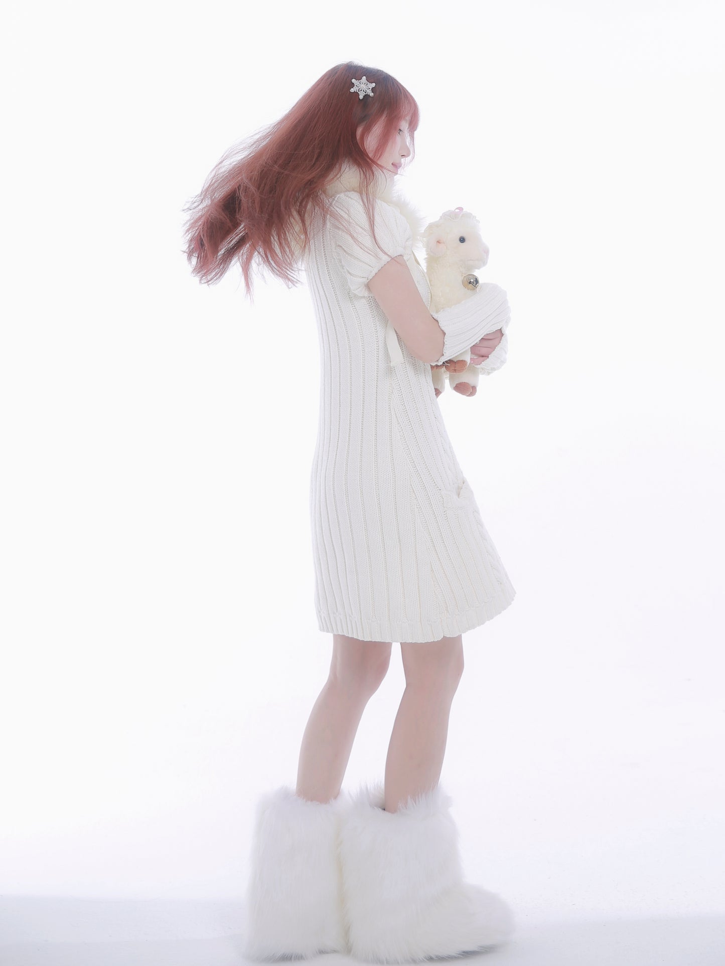 [Rose Island] Soft Sheep Turtleneck short sleeve sweater dress
