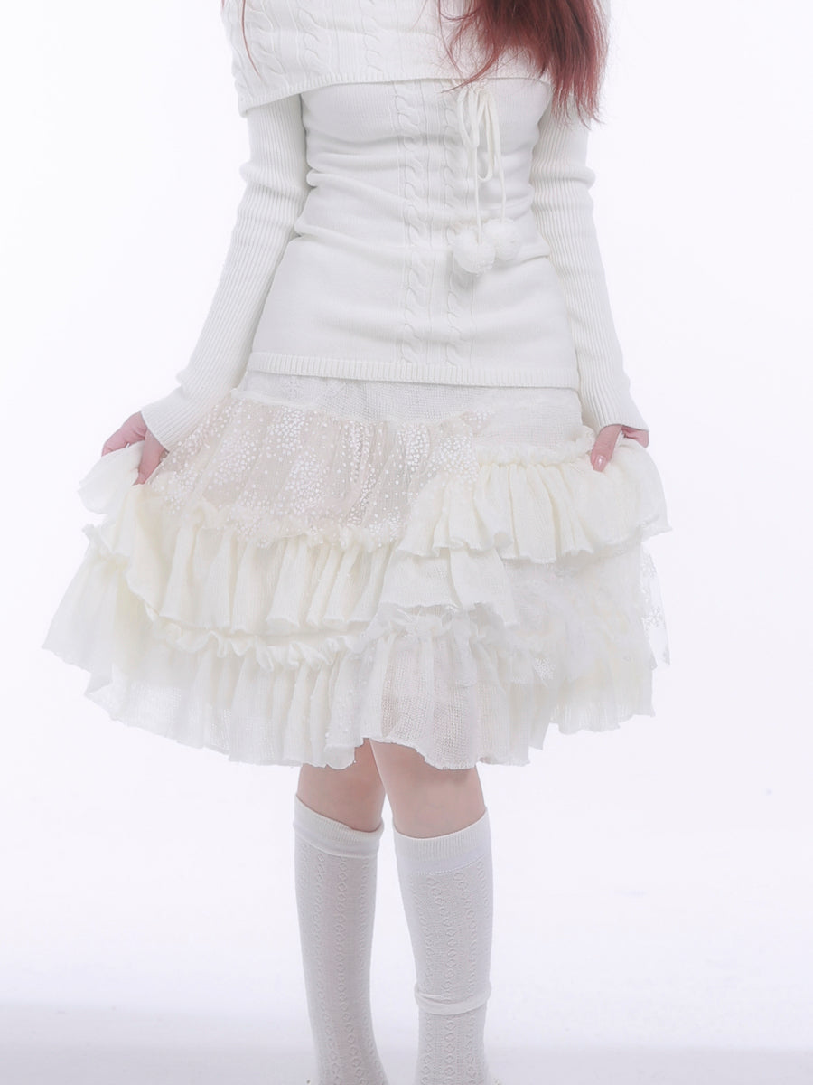 [Rose Island] In My Winter Garden Ruffled Knit Midi Skirt
