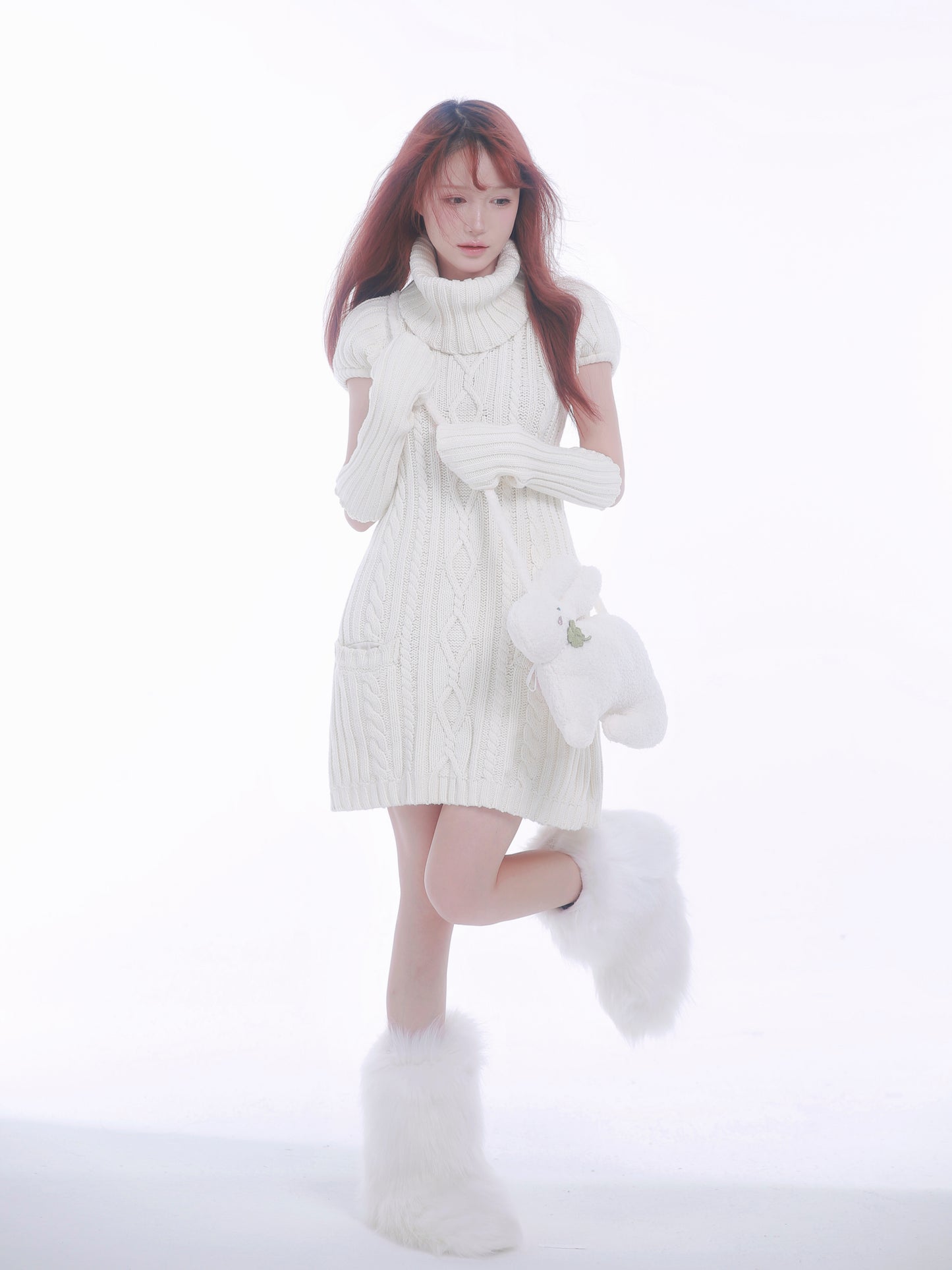 [Rose Island] Soft Sheep Turtleneck short sleeve sweater dress