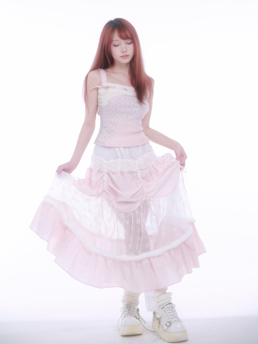 [Rose Island] Rose Cake Floral Vest Crop Top