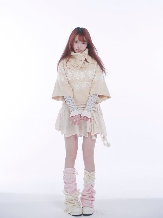 【rose island】City Elf Series Snowflake Totem High Collar Knitted Cloak