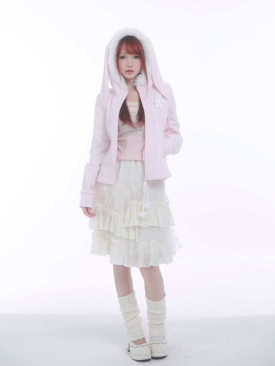 [Rose Island] In My Winter Garden Ruffled Knit Midi Skirt