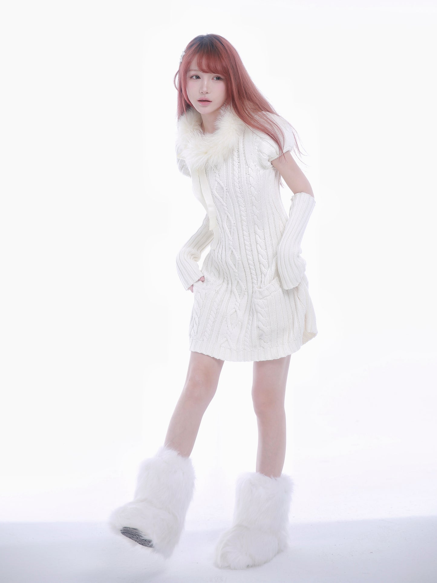 [Rose Island] Soft Sheep Turtleneck short sleeve sweater dress