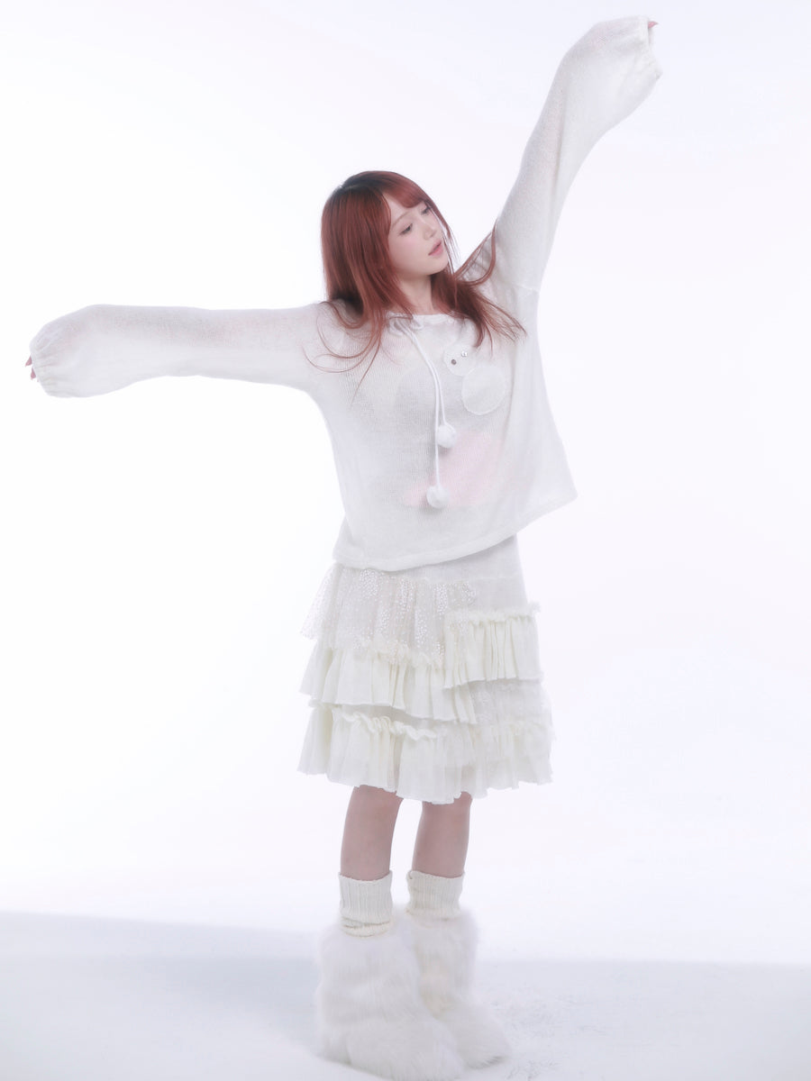 [Rose Island] In My Winter Garden Ruffled Knit Midi Skirt
