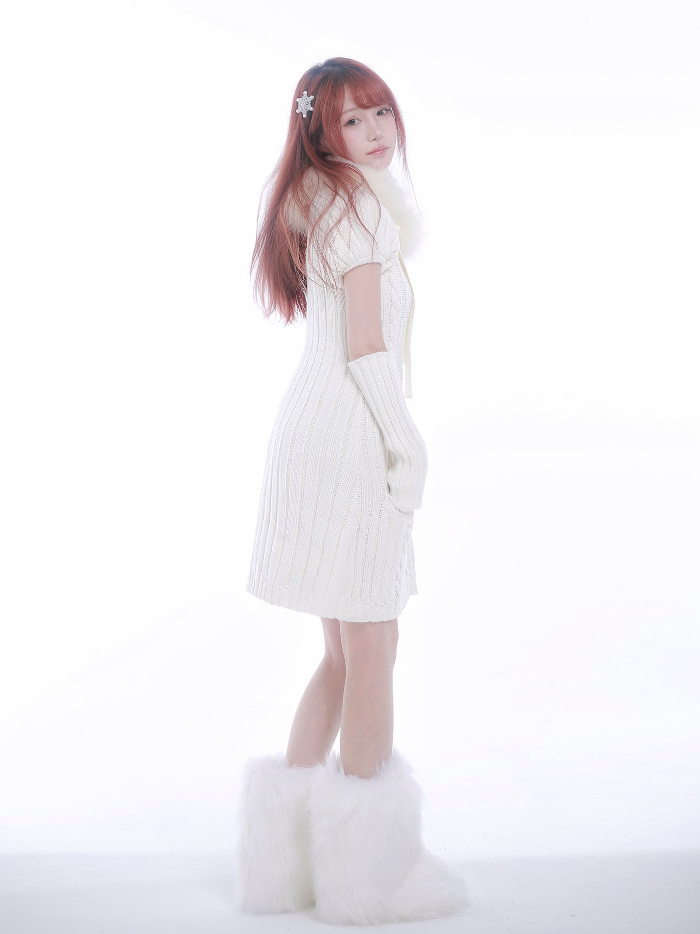 [Rose Island] Soft Sheep Turtleneck short sleeve sweater dress