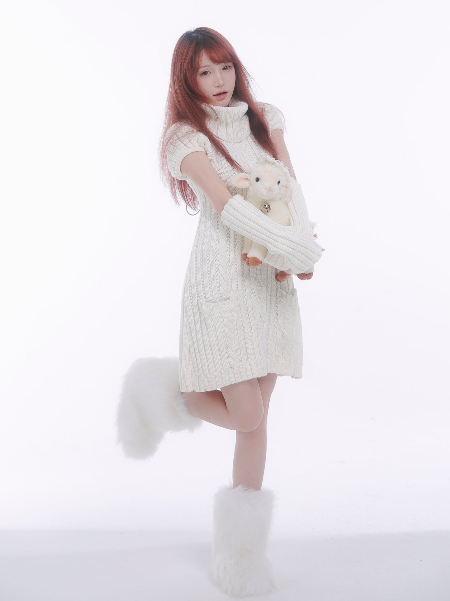 [Rose Island] Soft Sheep Turtleneck short sleeve sweater dress