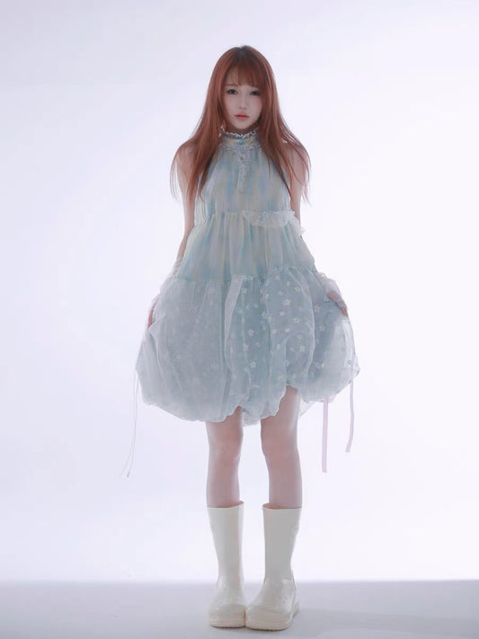 Rose Island Jellyfish Series Blue Sea Fairytale halter-neck dress