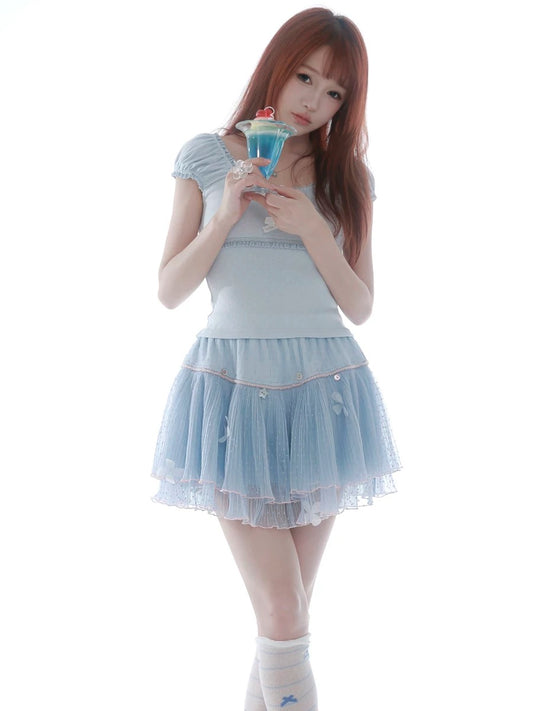 Rose Island Blue sea fairycore mini skirt with inner shorts