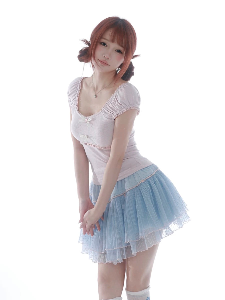 Rose Island Blue sea fairycore mini skirt with inner shorts
