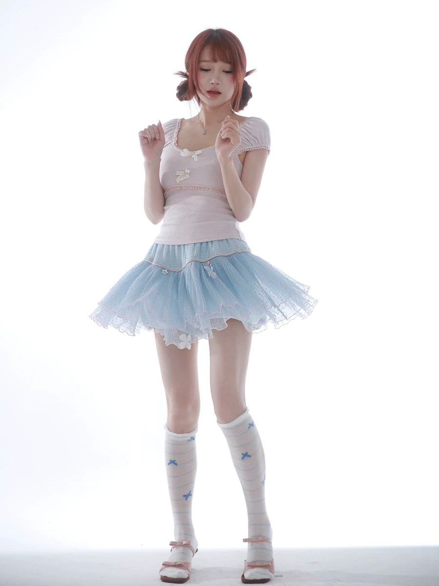 Rose Island Blue sea fairycore mini skirt with inner shorts