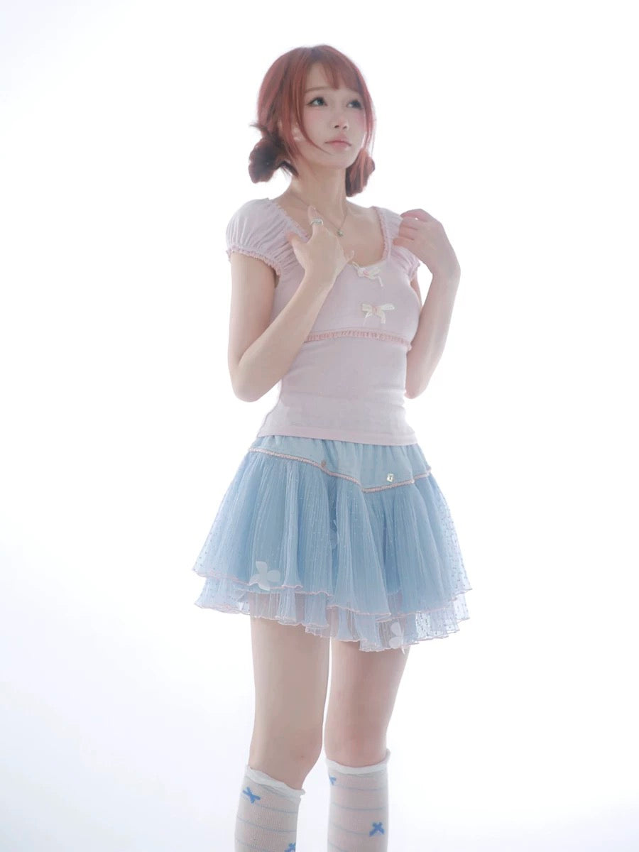 Rose Island Blue sea fairycore mini skirt with inner shorts