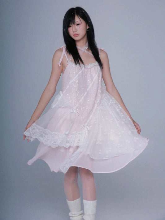 Rose Island Flower River- Patchwork pink gauzy dress
