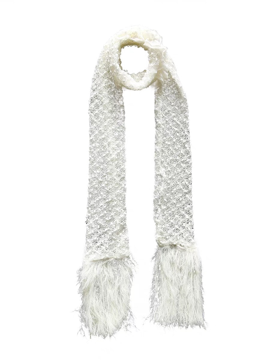 [Rose Island]Snowy Feather Tassel Faux Fur Scarf