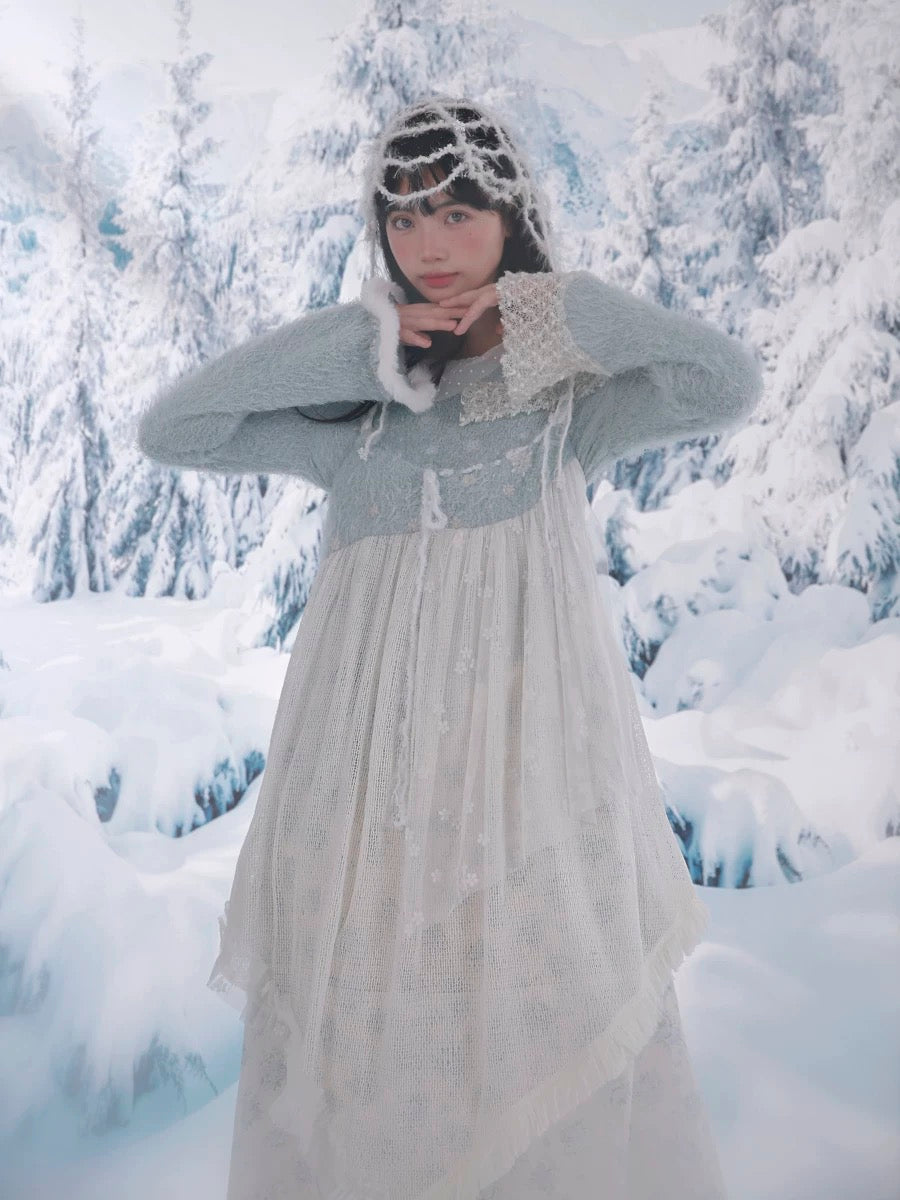 [Rose Island] Snowfall Knit Off-Shoulder Embroidered Sweater