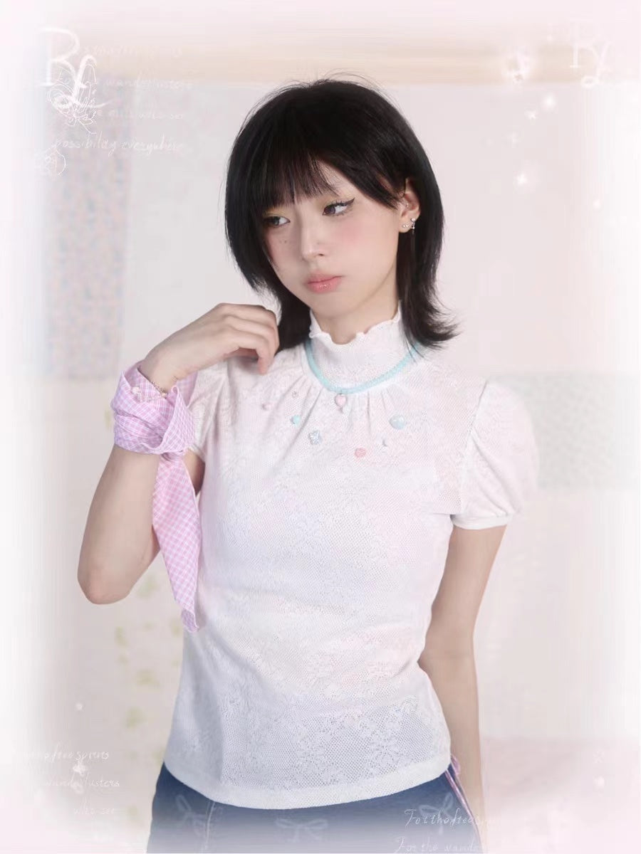 [Rose Island]Gemstone Elegance Short Sleeve Top
