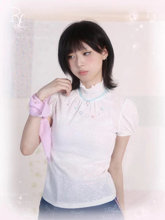 [Rose Island]Gemstone Elegance Short Sleeve Top