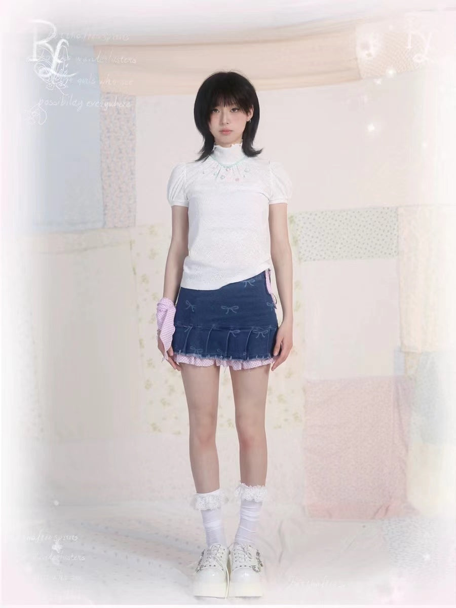 [Rose Island]Gemstone Elegance Short Sleeve Top